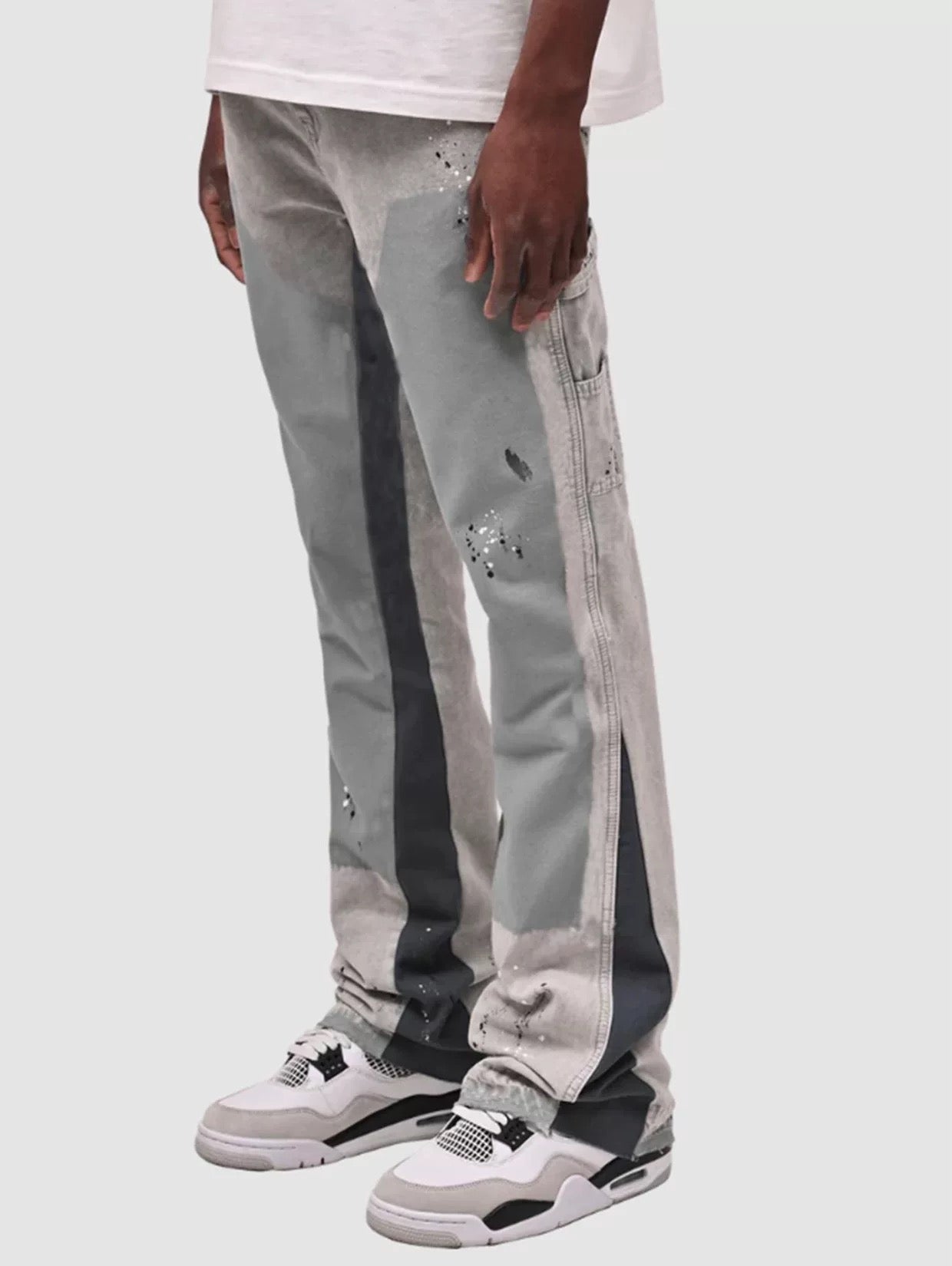 "Grey Patch Flared Denim"
