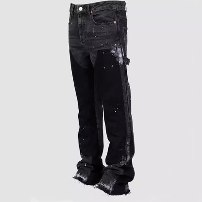 "Black Patch Flared Denim"